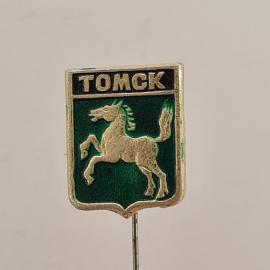 Значок СССР. Томск, герб с конем, город Сибирь. Винтажный значек.