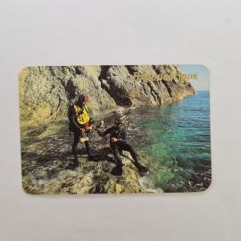 Карманный календарик СССР 1989. Владивосток, морской заповедник, дайвинг у скал. Советский раритет