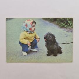 Карманный календарик СССР 1989. Ребенок с собакой, детская тема. Советский календарь винтажный