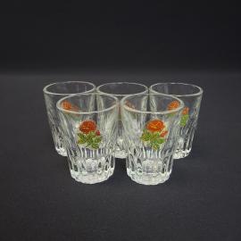 Стопки винтажные, СССР. Набор 5 шт., стекло с цветочным рисунком