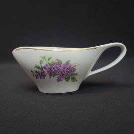 Соусник винтажный, СССР. Фарфор Дулево, с цветочным декором и позолотой