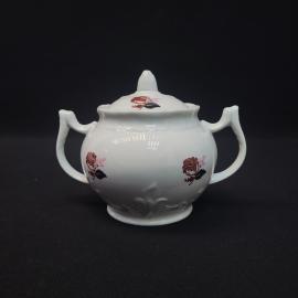 Сахарница винтажная, СССР. Фарфор, с крышкой, с цветочным декором, Вербилки