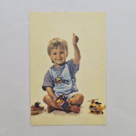 Карманный календарик СССР 1991. Страхование детей, ребенок с игрушками. Советский календарь