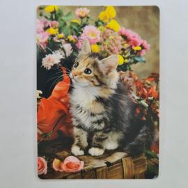 Карманный календарик 1996. Росгосстрах, котенок с цветами, домашние животные. Календарь винтажный