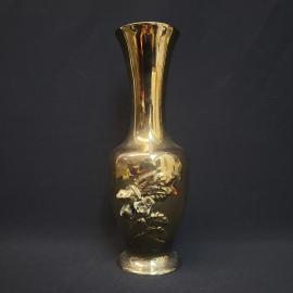 Ваза винтажная, СССР. Керамика с золотистым покрытием, рельефный цветочный декор