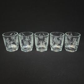 Стопки винтажные, СССР. Набор 5 шт., стекло с матовым растительным рисунком