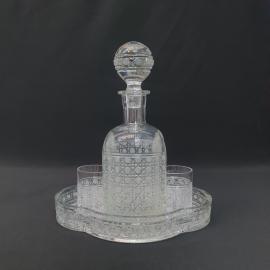 Набор для напитков винтажный, СССР. Стекло, графин, 2 стакана и поднос 4 предмета