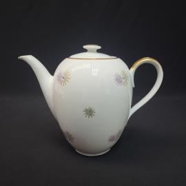 Чайник заварочный винтажный, СССР. Фарфор, Коростень, декор с цветочным орнаментом