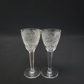Рюмки винтажные, СССР. Набор 2 шт., стекло с алмазной гранью на высокой ножке