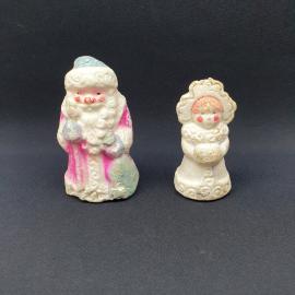 Фигурки новогодние винтажные, СССР. Набор 2 шт., Дед Мороз и Снегурочка, папье маше