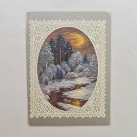 Карманный календарик СССР 1987. Зимний лес, лунная ночь, природа. Советский календарь