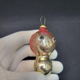 Елочная игрушка винтажная, СССР. Стекло, фигурка цыпленка с рельефным декором