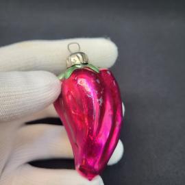 Елочная игрушка винтажная, СССР. Стекло, фигурка сладкого перца малинового цвета