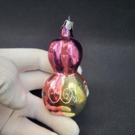 Елочная игрушка винтажная, СССР. Стекло, подвеска в форме фигурной тыквы с росписью