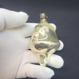 Елочная игрушка винтажная, СССР. Стекло, подвеска в форме колокольчика с росписью