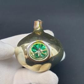 Елочная игрушка винтажная, СССР. Стеклянный шар с декоративными вставками, цвет дымчатый