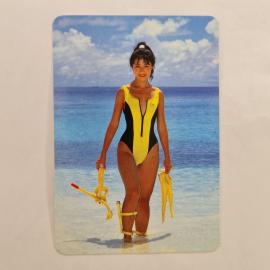 Карманный календарик 1991. Девушка у моря, Communications Excellence Dentsu. Календарь винтажный