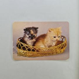 Карманный календарик 1992. Котята в корзине, домашние животные. Календарь винтажный