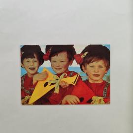 Карманный календарик СССР 1989. Сельская жизнь, дети с балалайками, народный праздник. Советский кал