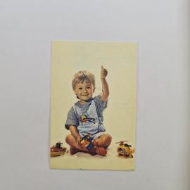 Карманный календарик СССР 1991. Страхование детей, ребенок с игрушками. Советский календарь