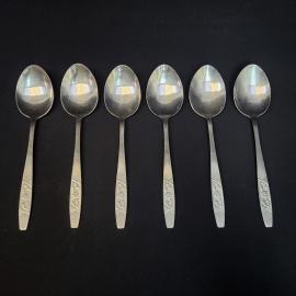 Ложки столовые винтажные, СССР. Набор 6 шт., нержавеющая сталь с растительным узором