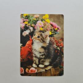 Карманный календарик 1996. Котенок, цветы, РОСГОССТРАХ. Календарь винтажный