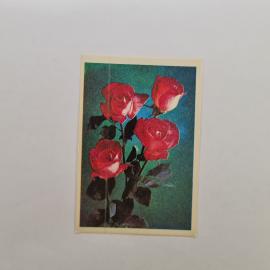 Карманный календарик СССР 1990. Красные розы, цветы. Советский календарь коллекционный###