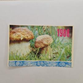 Карманный календарик СССР 1988. Грибы в траве, природа. Советский календарь редакции Радянська Украї