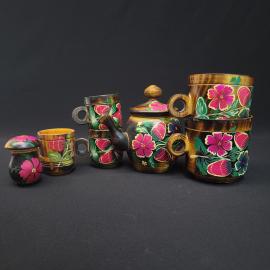 Чайник заварочный винтажный, СССР. Дерево, ручная роспись с цветочным орнаментом