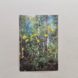 Карманный календарик СССР 1990. Лесные желтые цветы, фото В. Жаворонкова. Советский календарь