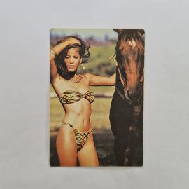 Карманный календарик СССР 1991. Девушка и лошадь, фото. Советский календарь коллекционный