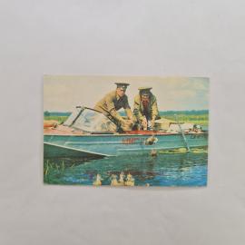 Карманный календарик СССР 1989. Росохотрыболовсоюз, лодка и утки, охота. Советский календарь