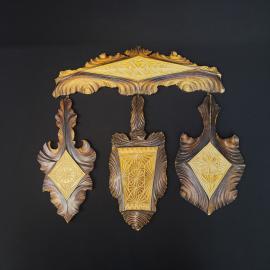 Панно настенное винтажное, СССР. Набор 4 шт., резное дерево с геометрическим орнаментом