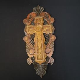 Панно винтажное, СССР. Резное настенное украшение из дерева с изображением креста