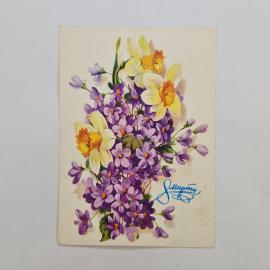 Открытка винтажная, СССР. Цветы, художник А. Плавсин