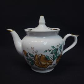 Чайник заварочный винтажный, СССР. Фарфор, с крышкой, цветочный рисунок, позолота