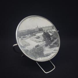 Зеркало настольное винтажное, СССР. Металл и стекло, с видом Ленинграда Марсово поле