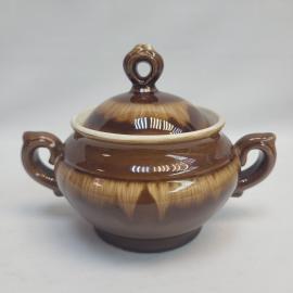 Сахарница винтажная, СССР. Керамика, с крышкой, коричневая глазурь, ЗиК Конаково