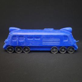 Игрушка винтажная, СССР. Пластмассовый локомотив на колесах, синий, длина 26 см