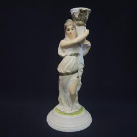 Подсвечник винтажный, СССР. Декоративная фигура девушки на подставке, пластик, 23 см
