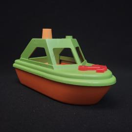 Катер игрушечный винтажный, СССР. Пластмассовая игрушка для воды, с якорем и рубкой
