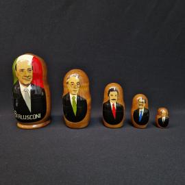 Матрешка винтажная, СССР. Набор 5 шт., дерево, роспись с портретами политических деятелей
