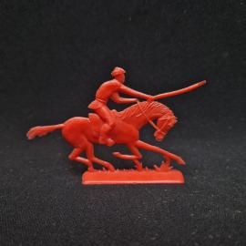 Игрушка винтажная, СССР. Пластмассовая фигурка всадника на лошади, красный пластик