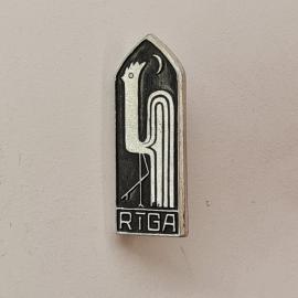 Значок СССР. Рига, Латвия, птица и месяц, городской сувенир. Винтажный значек.