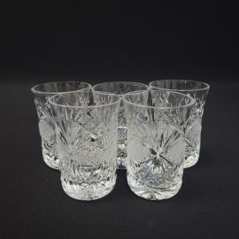 Стаканы винтажные, СССР. Набор 5 шт., граненое стекло с резным узором