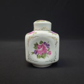Банка декоративная винтажная, СССР. Фарфоровая, с крышкой, ручная роспись цветами
