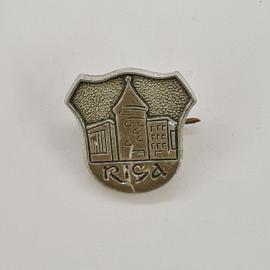 Значок СССР. Рига, городская архитектура, башня и здания. Винтажный значек.