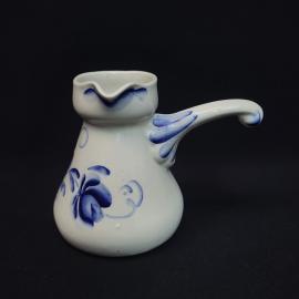 Кувшин винтажный, СССР. Керамика, синий цветочный орнамент, ручная роспись