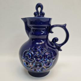 Кувшин винтажный, СССР. Керамика с крышкой, кобальтовая глазурь, рельефный декор