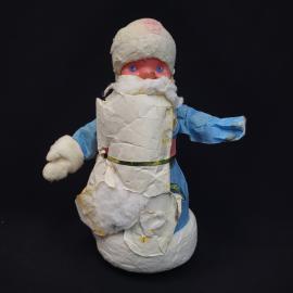 Фигура новогодняя винтажная, СССР. Дед Мороз из папье маше и ваты, настольный декор